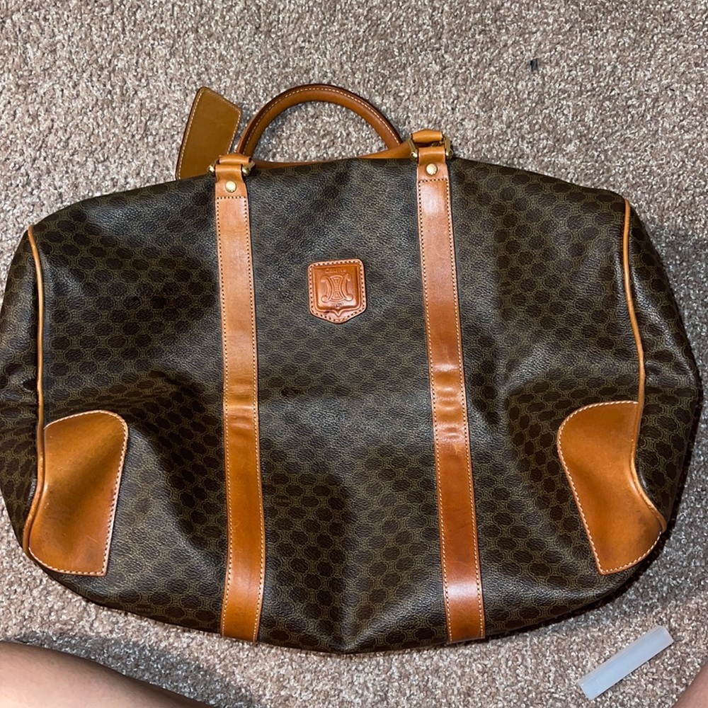 Authentic CELINE Macadam Travel Hand Boston Bag Purse Brown PVC Leather, carryon